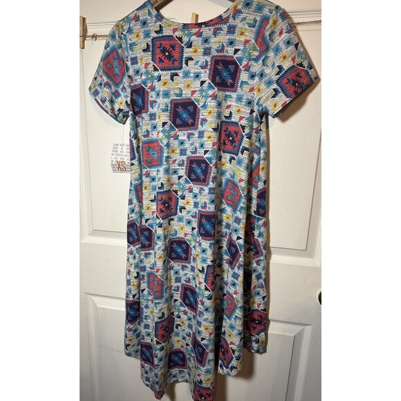 LuLaRoe Carly Dress XS Gray Multi Aztec Hi-Low Hem Everyday Casual Comfort NWT - Picture 6 of 7